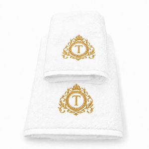 Set cadou de lux Hotel Supplier, 2 prosoape cu inițială brodată, 680 g/m², 100% bumbac, MADE IN GREEN by OEKO-TEX® - Img 4