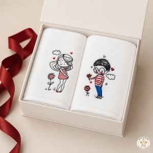 Set cadou pentru cuplu – 2 prosoape de baie brodate Îndrăgostiți, 70×140 cm, 680 g/m², 100% bumbac - Img 4