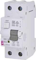 Întrerupător diferențial RCBO ETI KZS-2M 1P+N 32A/30mA Tip A Curba B 10kA