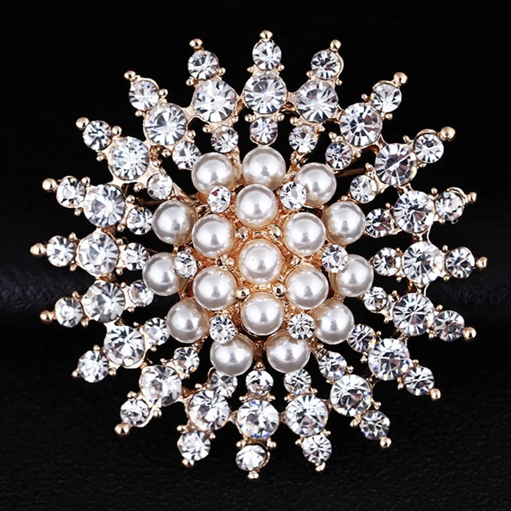 Brosa dama eleganta, Elegant Pearls, model perle acrilice si pietricele, auriu - 3 | YEO