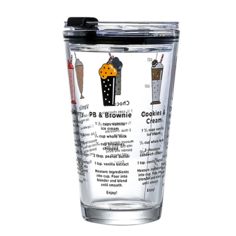 Cana din sticla transparenta Pufo Ice Cream Time pentru cafea cu capac, 450 ml