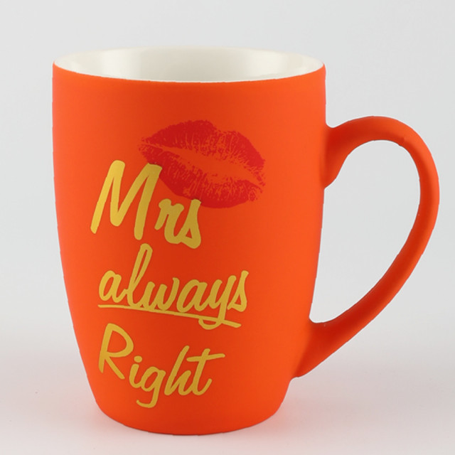 Cana mata din ceramica Pufo Mrs Right, pentru cafea sau ceai, 360 ml, portocaliu - 1 | YEO