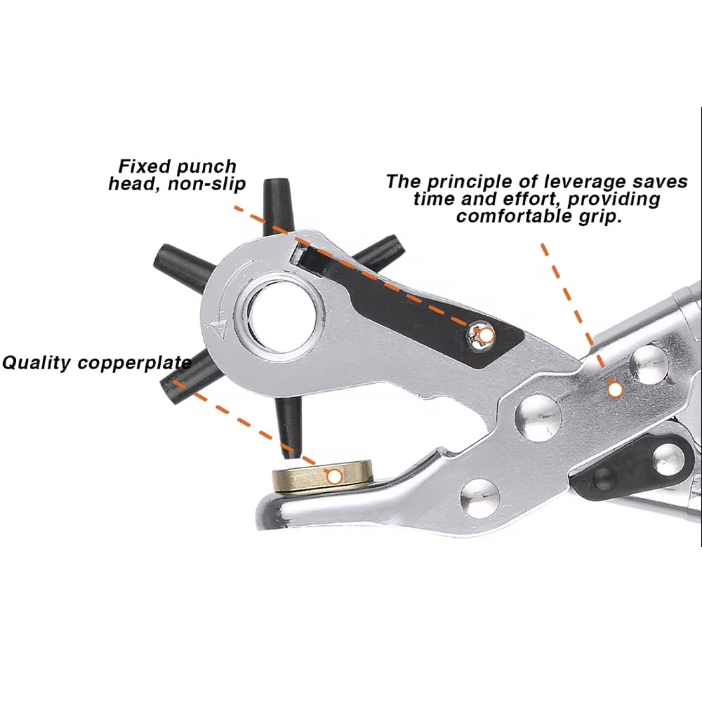 Cleste perforator pivotant Pufo cu 6 capete pentru gaurit curele, portocaliu - 2 | YEO