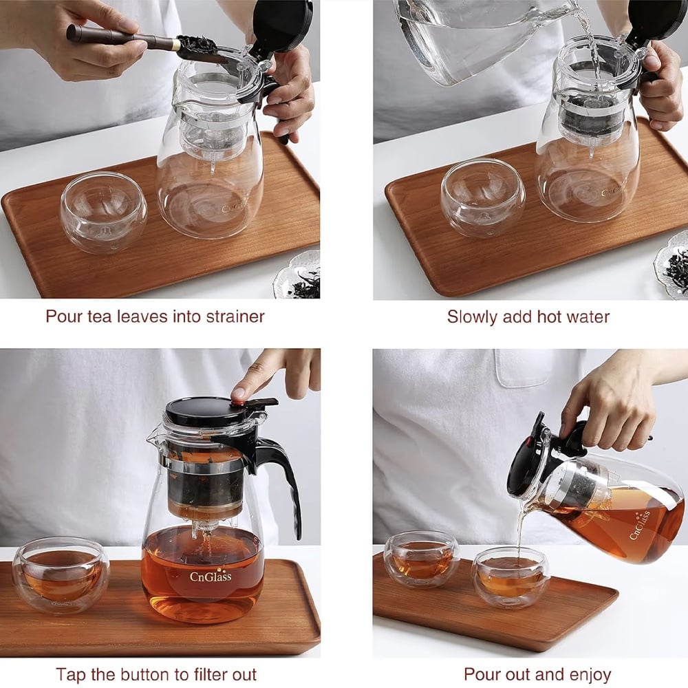 Infuzor ceai Pufo Tea din sticla pentru ceai sau cafea, 950 ml, transparent - 2 | YEO