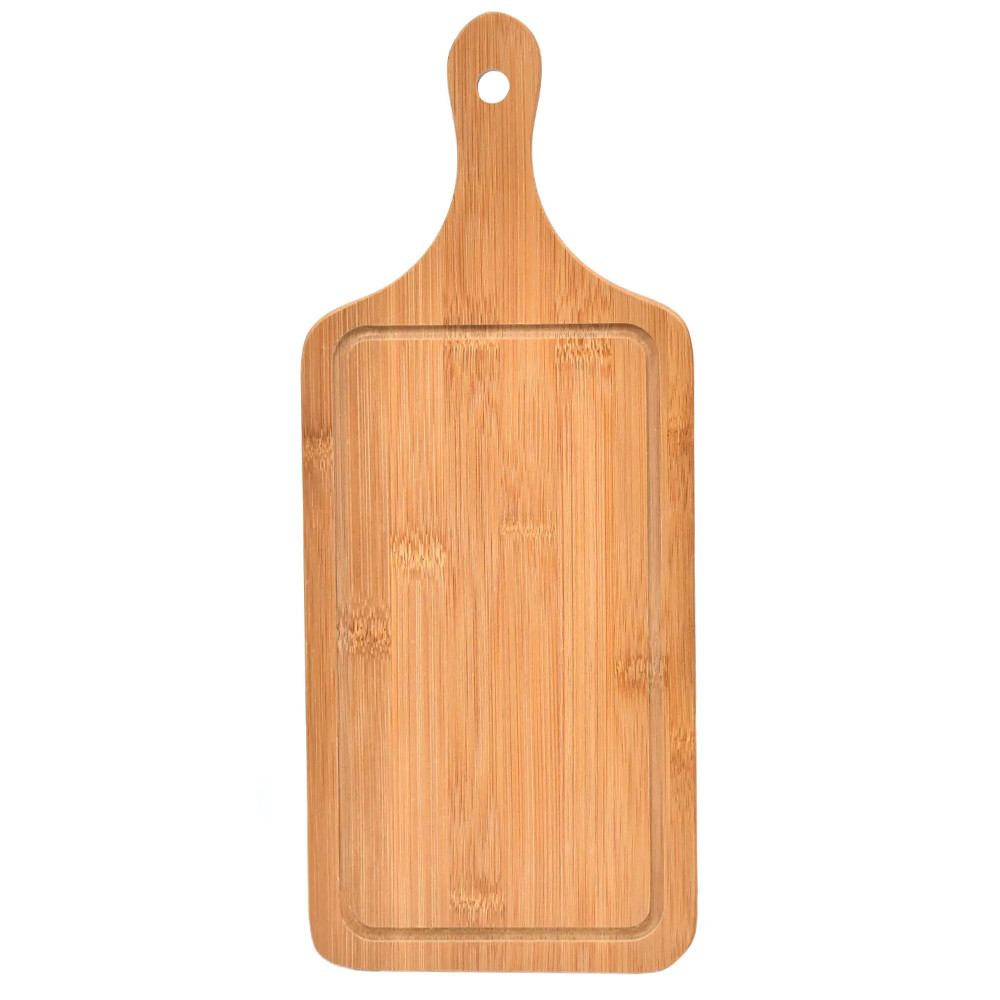 Platou Pufo din lemn de bambus cu maner pentru servire alimente, aperitive, pizza, 40 x 16 cm, maro