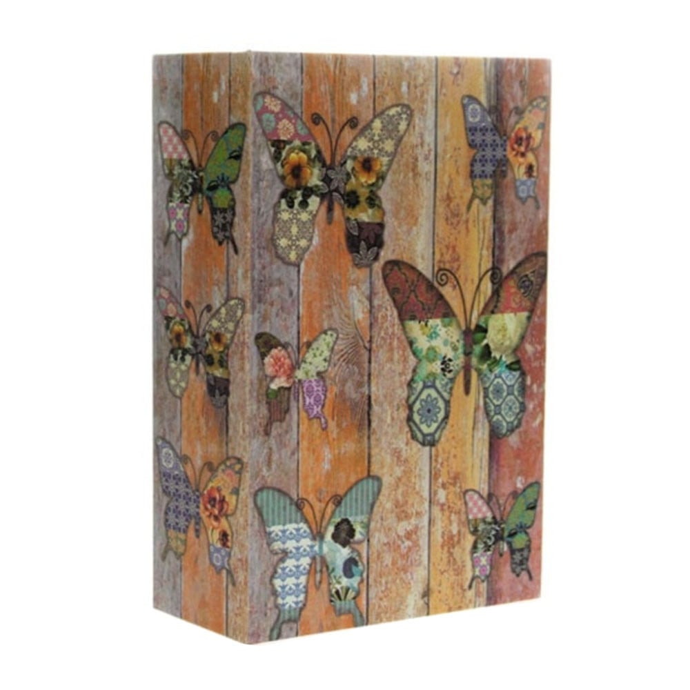 Seif secret tip carte Pufo cu cheie pentru blocare, model Colorful butterflies, 18 x 12 cm