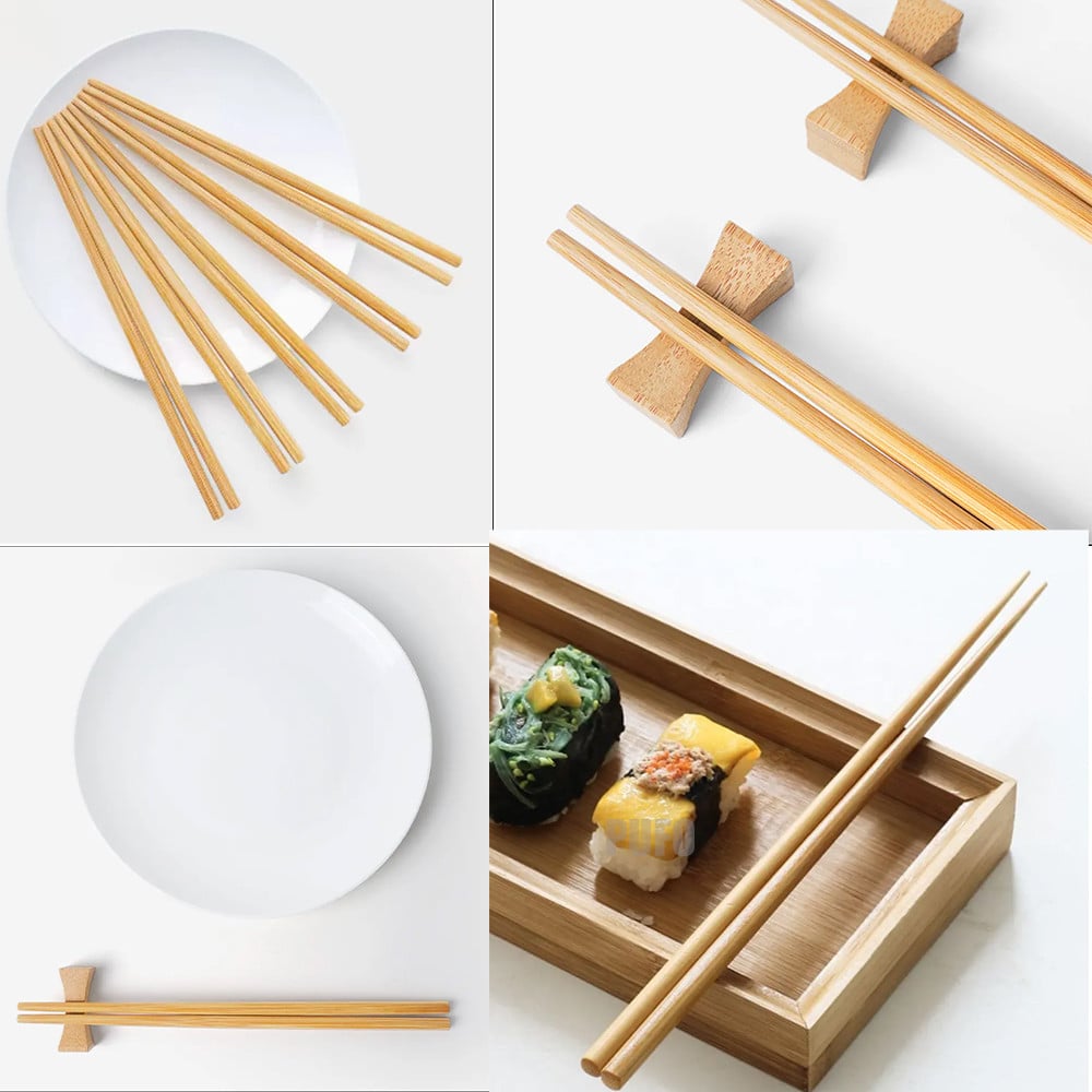 Set 5 perechi betisoare Pufo Premium din bambus pentru sushi, reutilizabile, 24 cm, maro - 2 | YEO