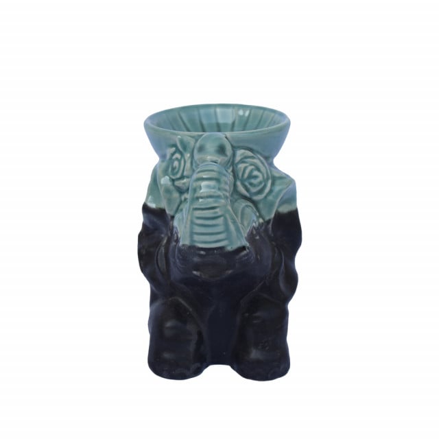 Vas din ceramica pentru aromaterapie Pufo Feng Shui, model elefant, 12 cm, negru/verde - 2 | YEO