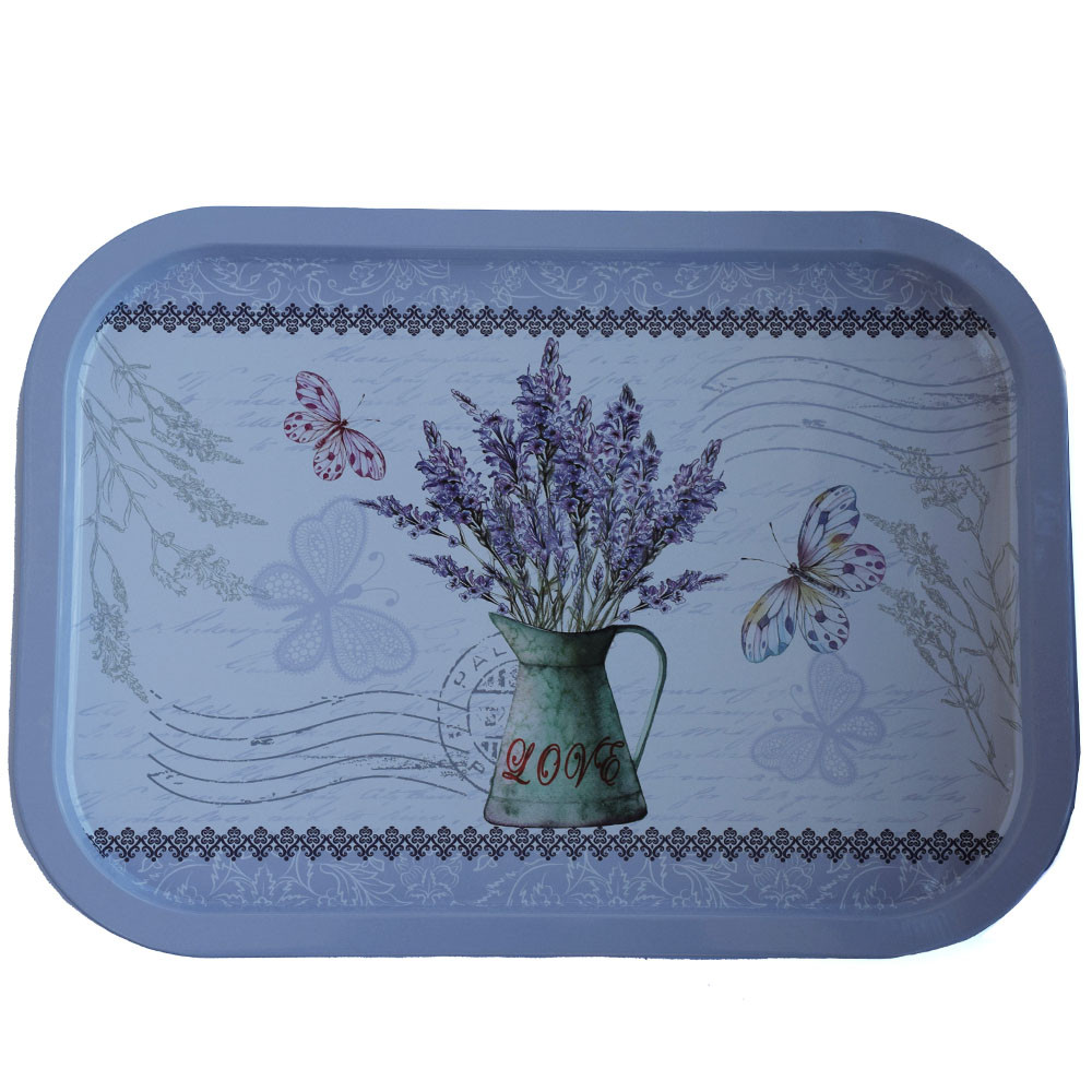 Farfurie metalica Pufo Lavender bouquet pentru servire desert, prajituri, aperitive, 40 x 29 cm