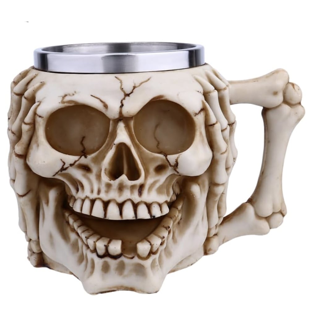 Halba de bere metalica Pufo Skull Don’t Hear in forma de craniu, 380 ml