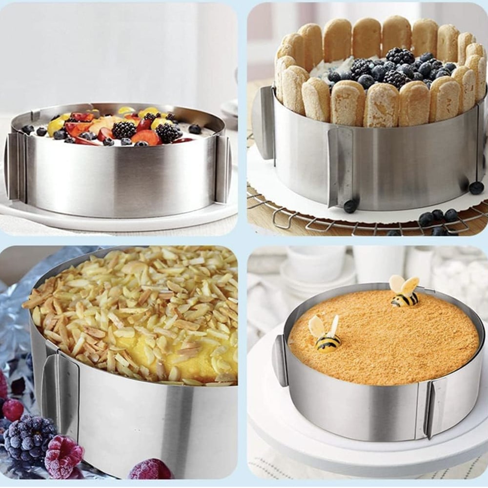 Inel metalic reglabil Pufo Cake pentru blat de tort, prajituri, diametru 15-20 cm, argintiu - 3 | YEO