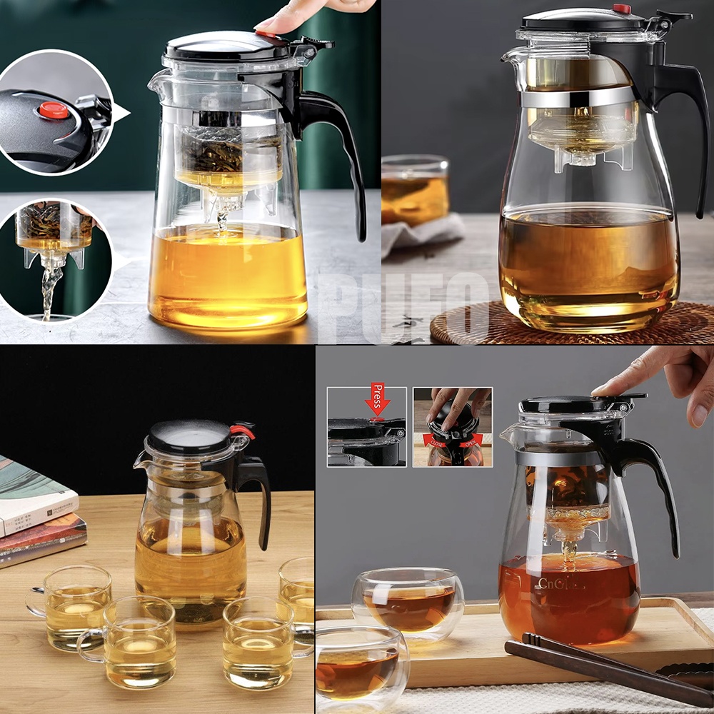 Infuzor ceai Pufo Tea din sticla pentru ceai sau cafea, 950 ml, transparent - 3 | YEO