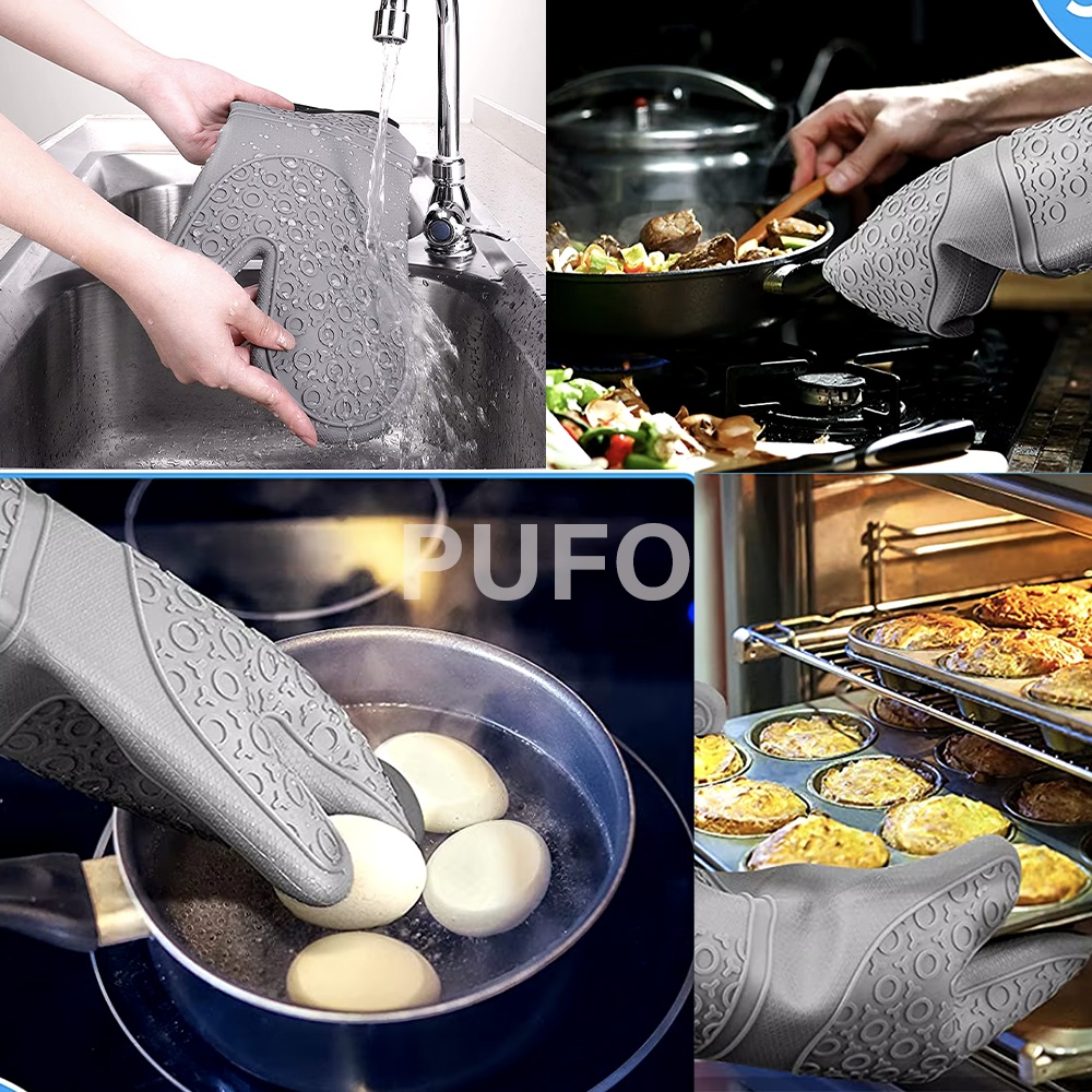 Manusa de bucatarie Pufo Cuisine din silicon pentru gratar sau cuptor, captusita, 35 cm, gri - 2 | YEO