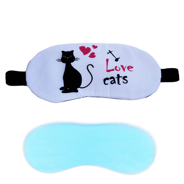 Masca pentru dormit sau calatorie, cu gel detasabil, Pufo Cat lover, 20 cm, alb - 1 | YEO