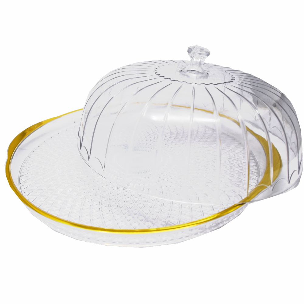 Platou rotund Pufo Cookies cu capac transparent pentru servire torturi, aperitive, prajituri, branzeturi, 30 cm