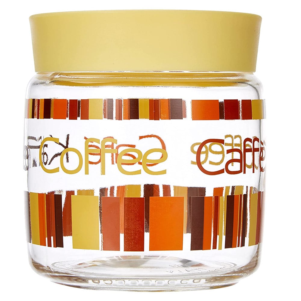 Recipient din sticla Pufo Yellow Coffee cu capac, pentru cafea, ceai, condimente, 750 ml - 1 | YEO