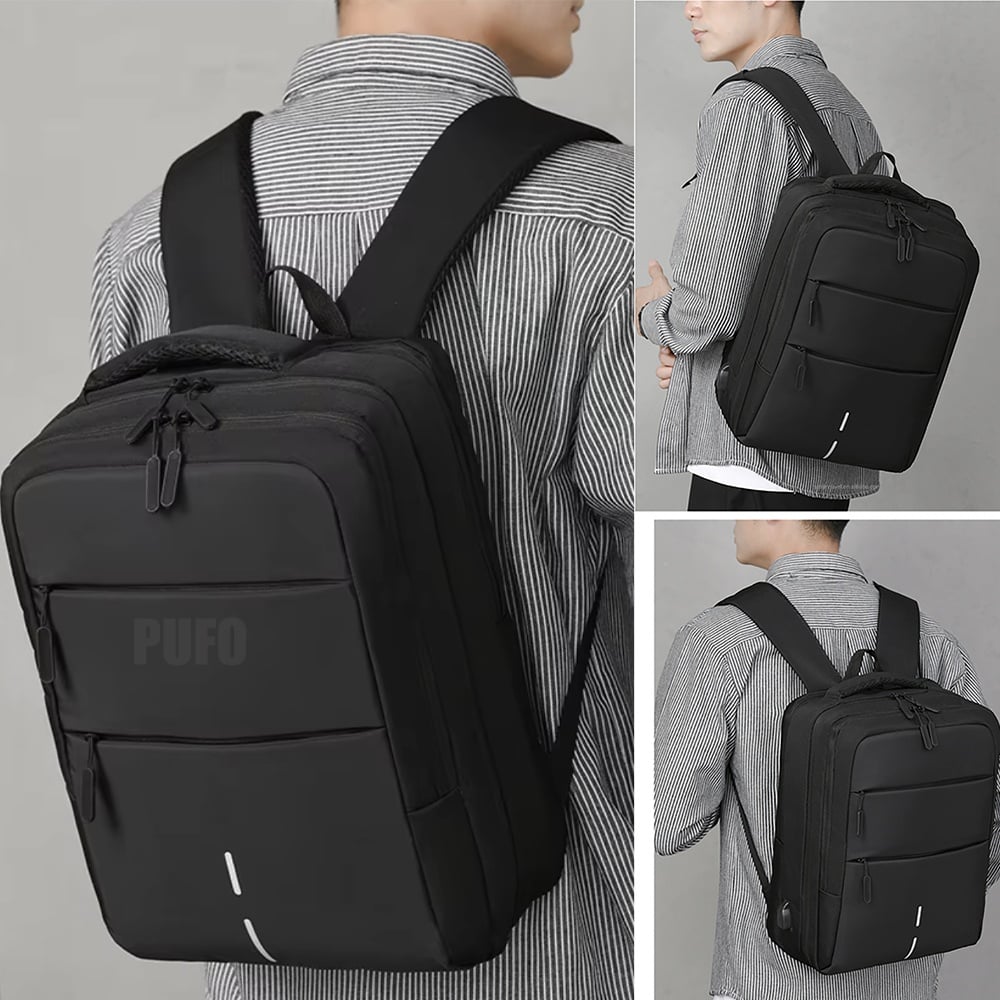 Rucsac Pufo Premium compartimentat pentru laptop, 45 x 32 cm, negru - 1 | YEO