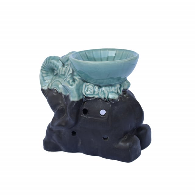 Vas din ceramica pentru aromaterapie Pufo Feng Shui, model elefant, 12 cm, negru/verde - 3 | YEO