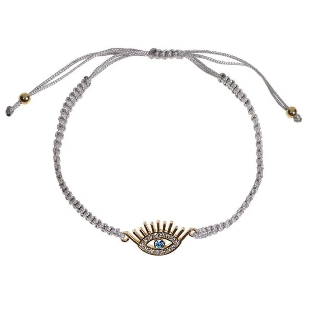 Bratara eleganta ajustabila cu snur si pandantiv Pufo Golden Egypt Eye, gri