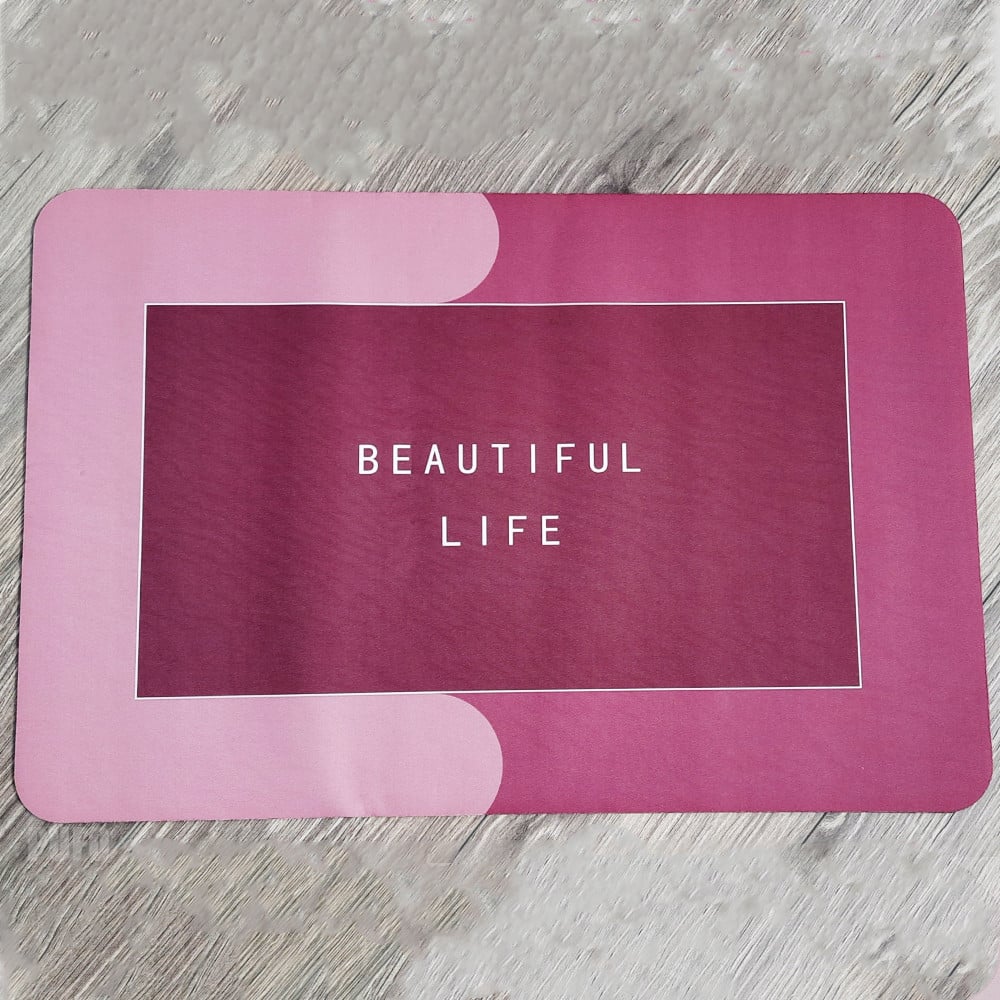 Covoras pentru baie antiderapant Pufo Life is Beautiful, 58 x 38 cm, roz - 1 | YEO