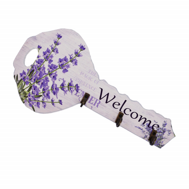 Cuier decorativ suport din lemn Pufo Sweet Welcome pentru chei, in forma de cheie, 24 cm - 1 | YEO