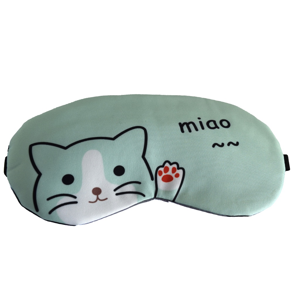 Masca pentru dormit sau calatorie, cu gel detasabil, Pufo Hello Kitty, 19 cm, verde