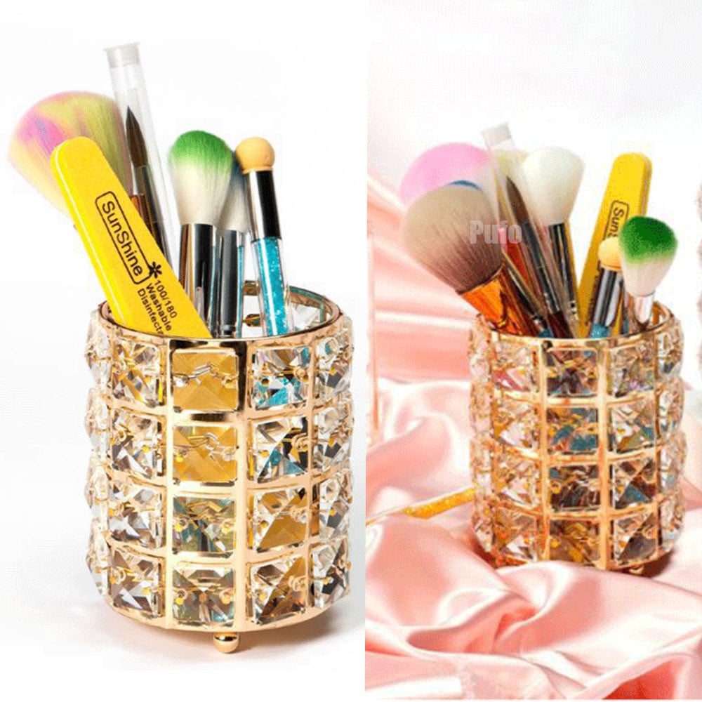 Organizator suport elegant Pufo Fabulous pentru pensule de machiaj, rujuri, bijuterii, metalic, 12 cm, auriu - 2 | YEO