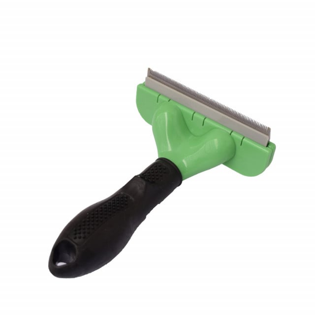 Perie toaletare caini si pisici, cu par lung si greutatea 23-40 kg, buton de curatare lama si maner ergonomic, pentru descalcire blana si tuns, verde - 2 | YEO