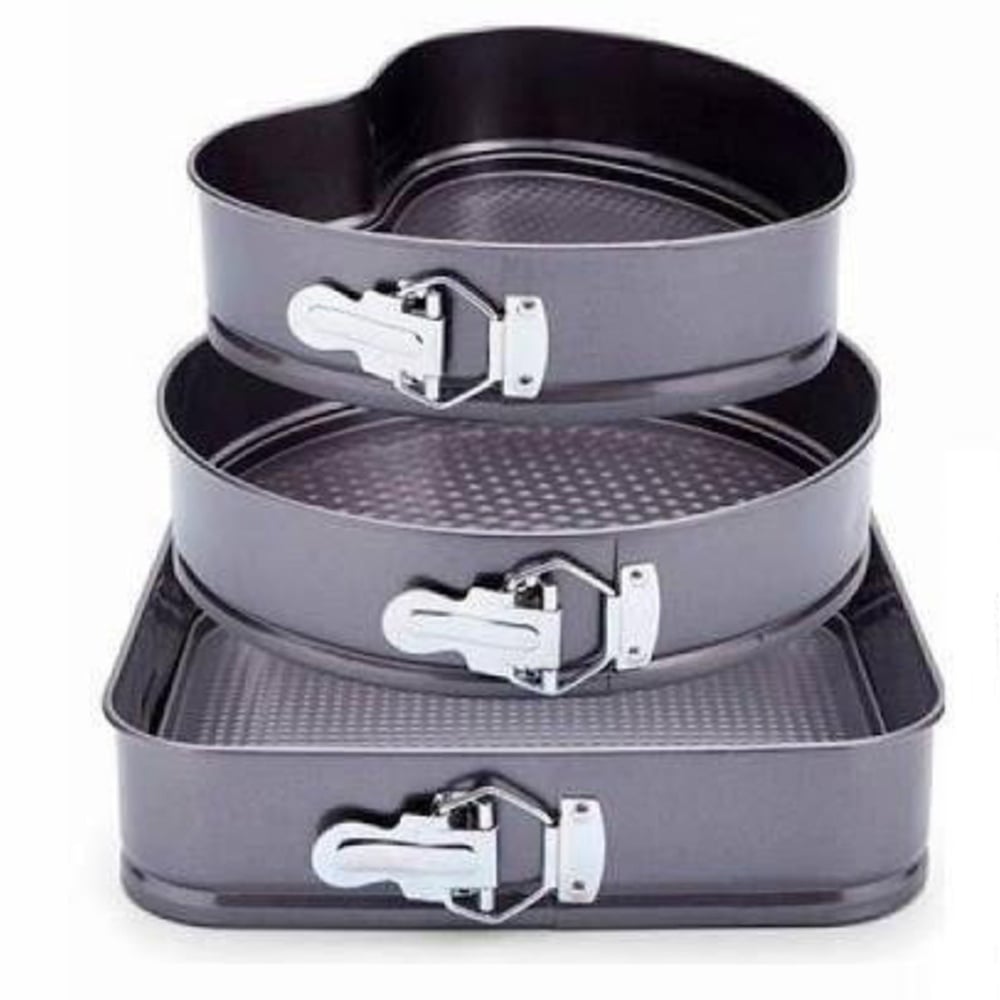 Set 3 tavi metalice Pufo Cake pentru copt prajituri, cu baza detasabila si forme diferite