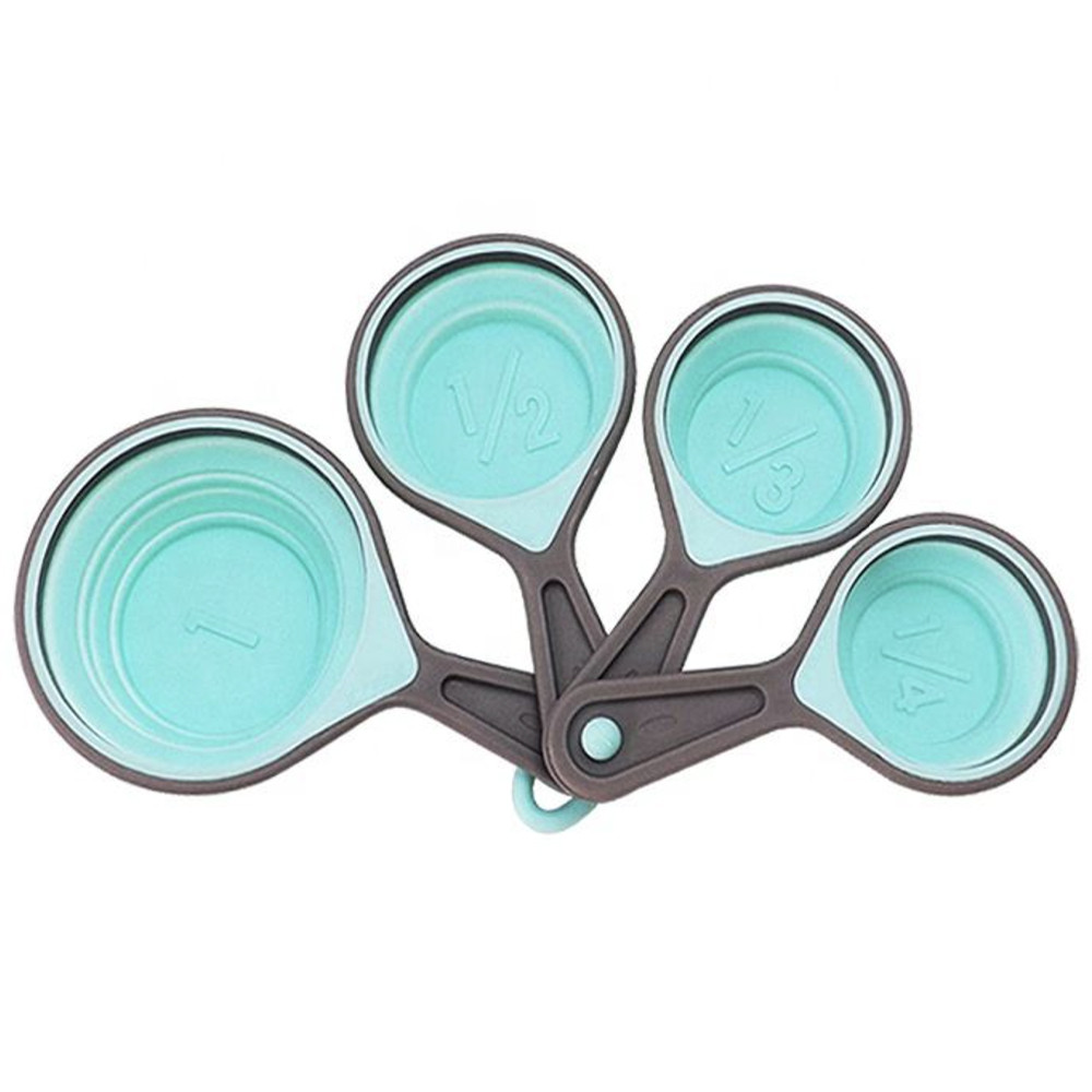 Set 4 linguri de dimensiuni diferite Pufo pentru masurat ingrediente, condimente, gri/verde