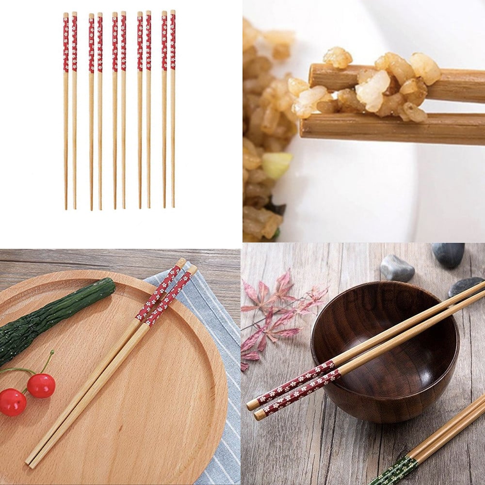 Set 5 perechi betisoare Pufo din bambus pentru sushi, 22 cm, maro/rosu - 2 | YEO