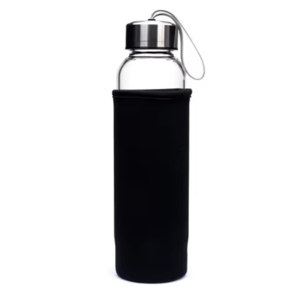 Sticla Pufo pentru apa sau lichide din material borosilicat, cu husa, capac etans, 500 ml