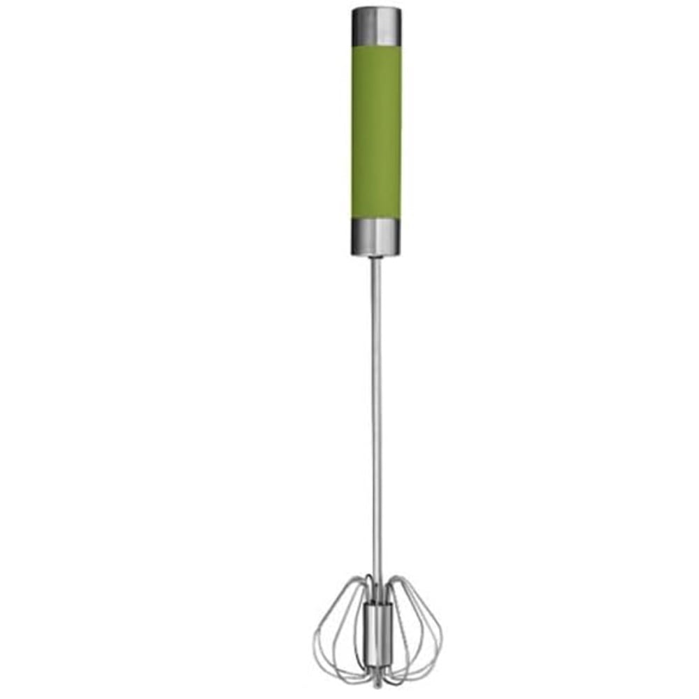 Tel practic semi automat Pufo din otel inoxidabil, tip mixer cu actionare manuala, pentru spumare si amestecare, 31 cm, verde