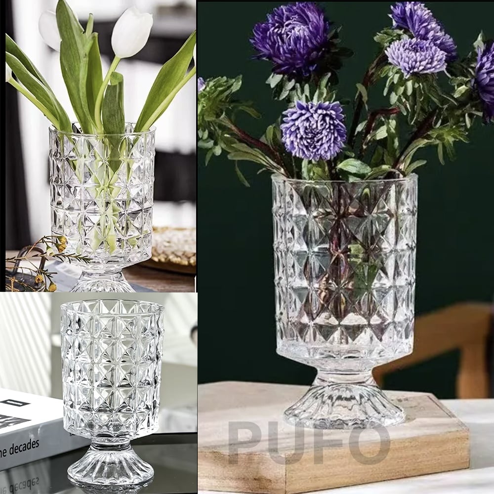 Vaza decorativa eleganta Pufo Luxury din sticla groasa cu picior pentru flori, 18 cm - 2 | YEO