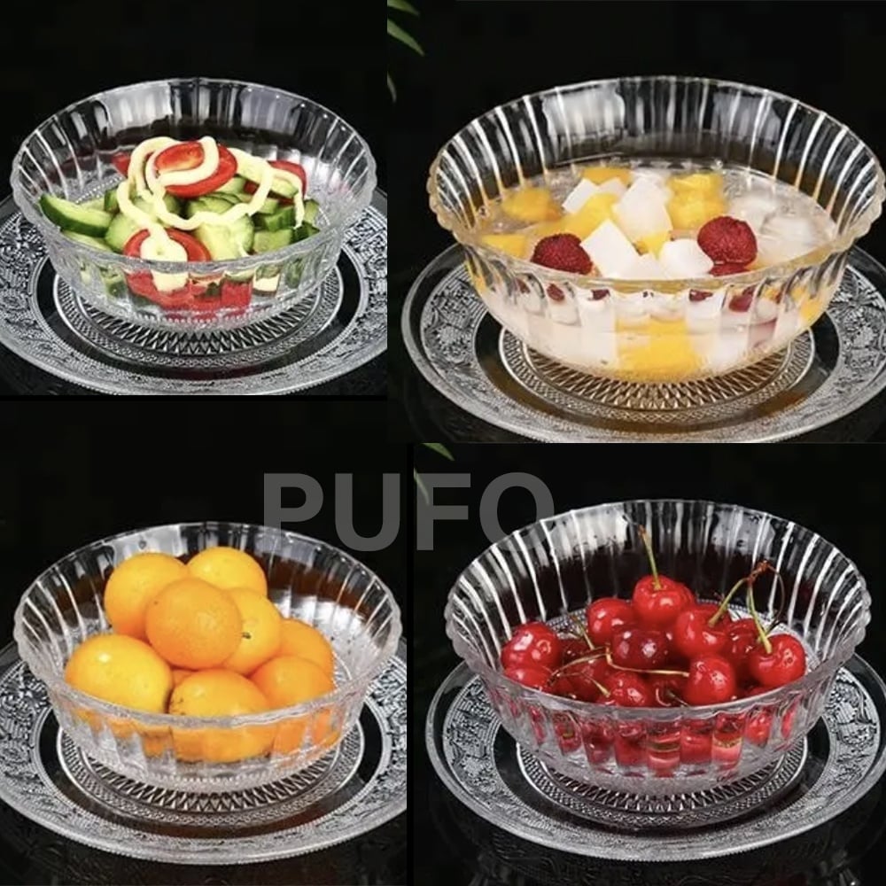 Bol elegant din sticla Pufo Shape pentru servit salata, fructe, fursecuri, 22 cm - 2 | YEO