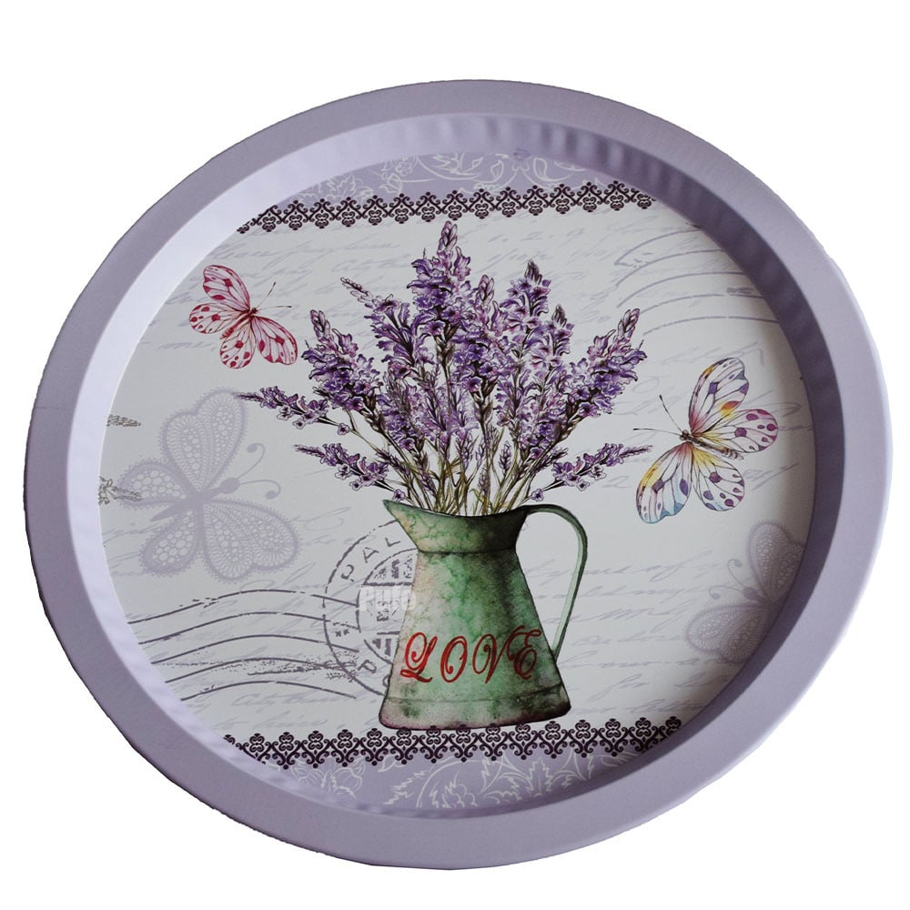 Farfurie metalica rotunda Pufo Lavender bouquet pentru servire desert, prajituri, aperitive, 33 cm - 1 | YEO