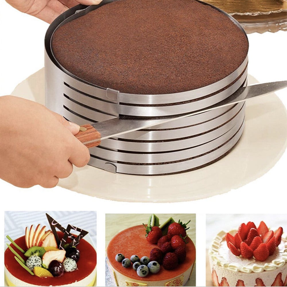 Inel metalic reglabil Pufo Cake pentru blat de tort, prajituri, cu 6 spatii de feliere, inaltime 8.5 cm, argintiu - 1 | YEO