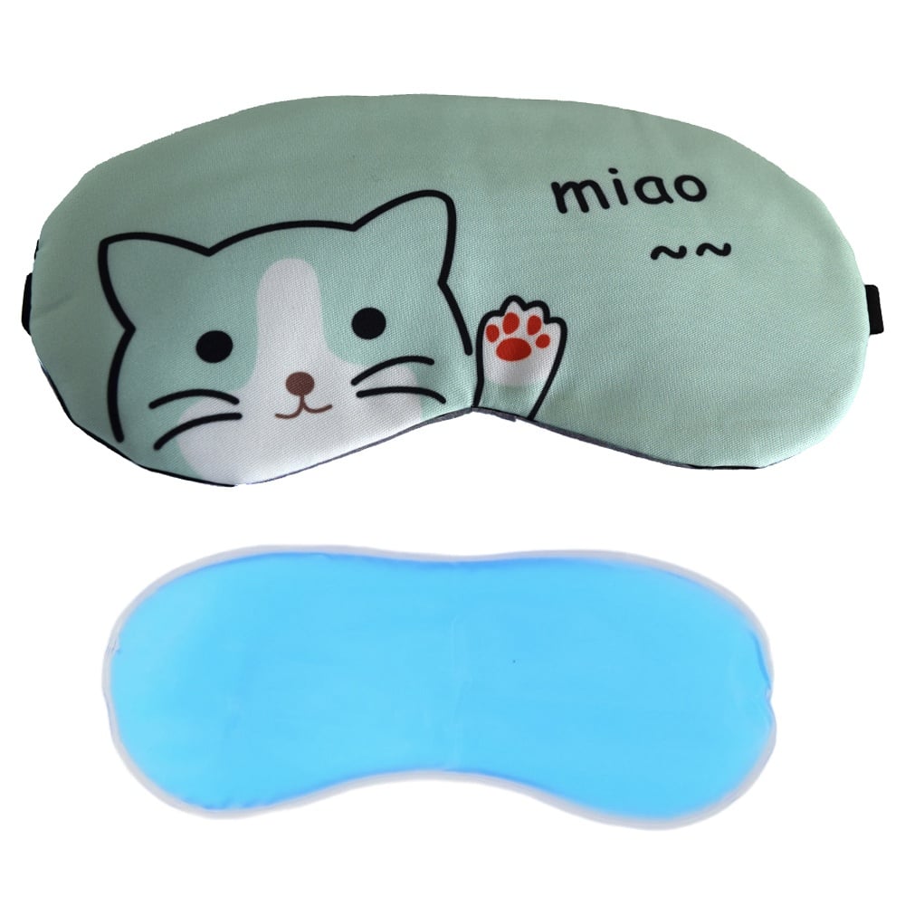 Masca pentru dormit sau calatorie, cu gel detasabil, Pufo Hello Kitty, 19 cm, verde - 1 | YEO