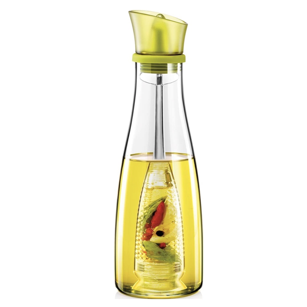 Oliviera Pufo Infusion din sticla cu infuzor si picurator din silicon pentru lichide, ulei, otet, 500 ml