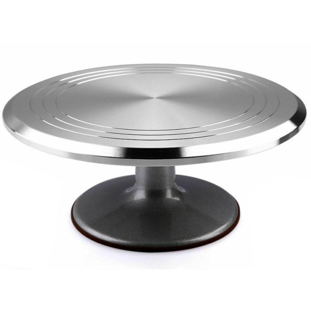 Platou decorativ rotativ profesional Pufo Cake din inox pentru prezentare si decorare tort, 30 cm