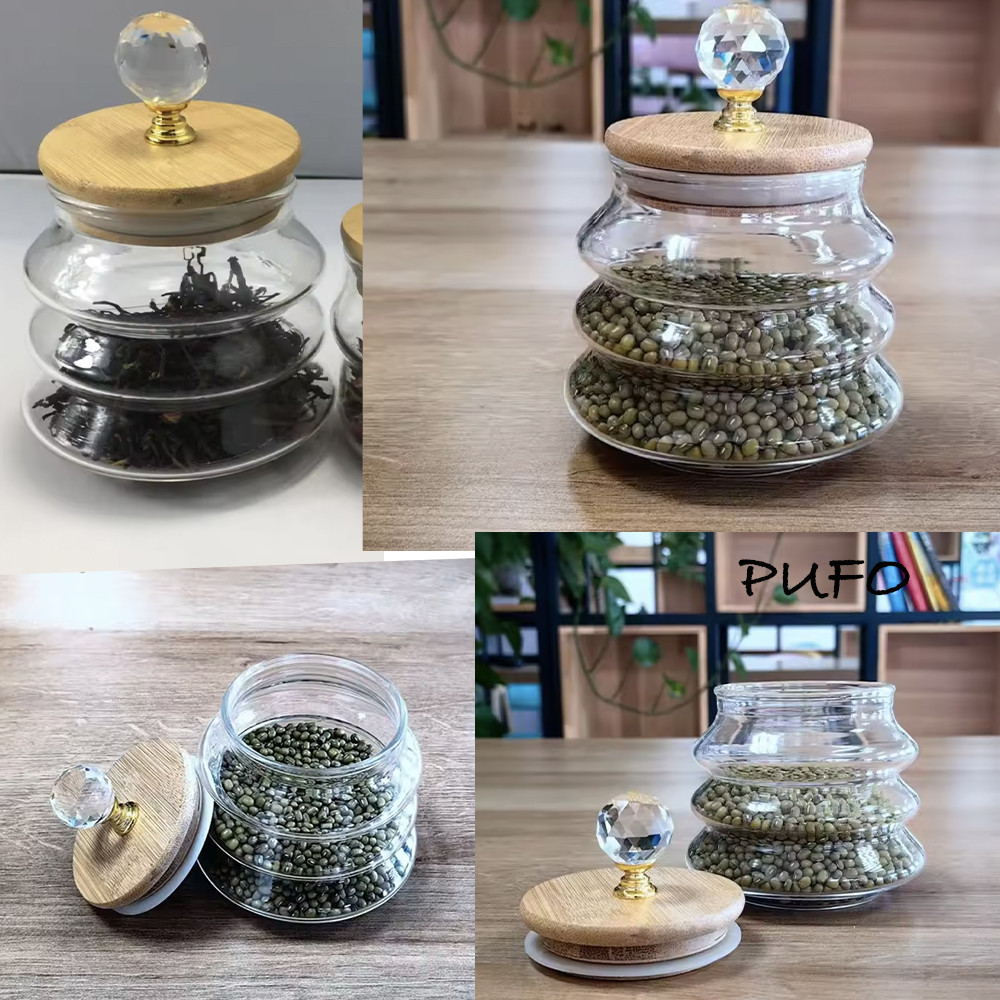 Recipient din sticla borosilicata Pufo Spicey pentru zahar, cafea, ceai sau condimente, cu capac din lemn, 400 ml - 1 | YEO