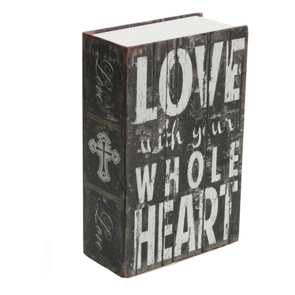 Seif secret tip carte Pufo cu cheie pentru blocare, model Love with whole Heart, 18 x 12 cm