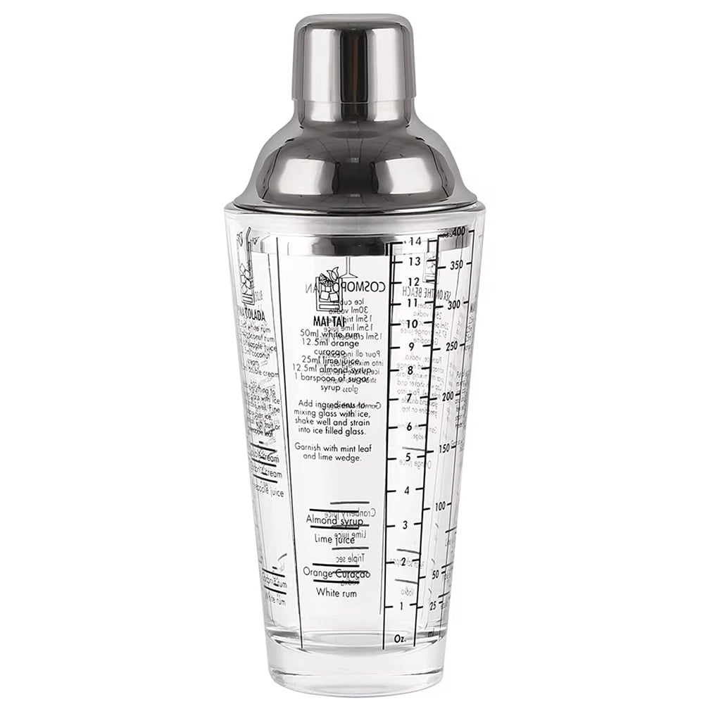 Shaker din sticla Pufo Cocktail cu capac pentru bar si cocktail, 450 ml