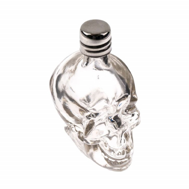 Sticla Pufo cu dop in forma de craniu, pentru bauturi, 50 ml, transparent