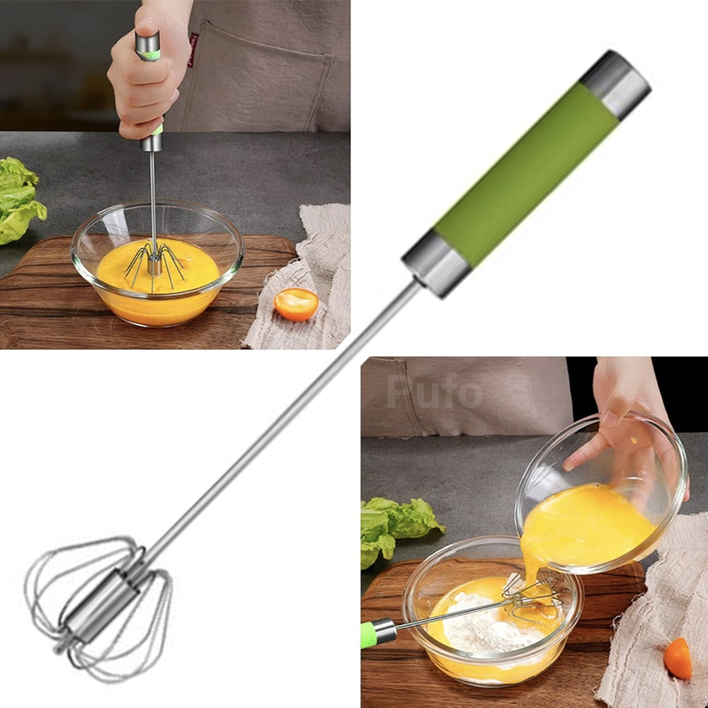 Tel practic semi automat Pufo din otel inoxidabil, tip mixer cu actionare manuala, pentru spumare si amestecare, 31 cm, verde - 1 | YEO