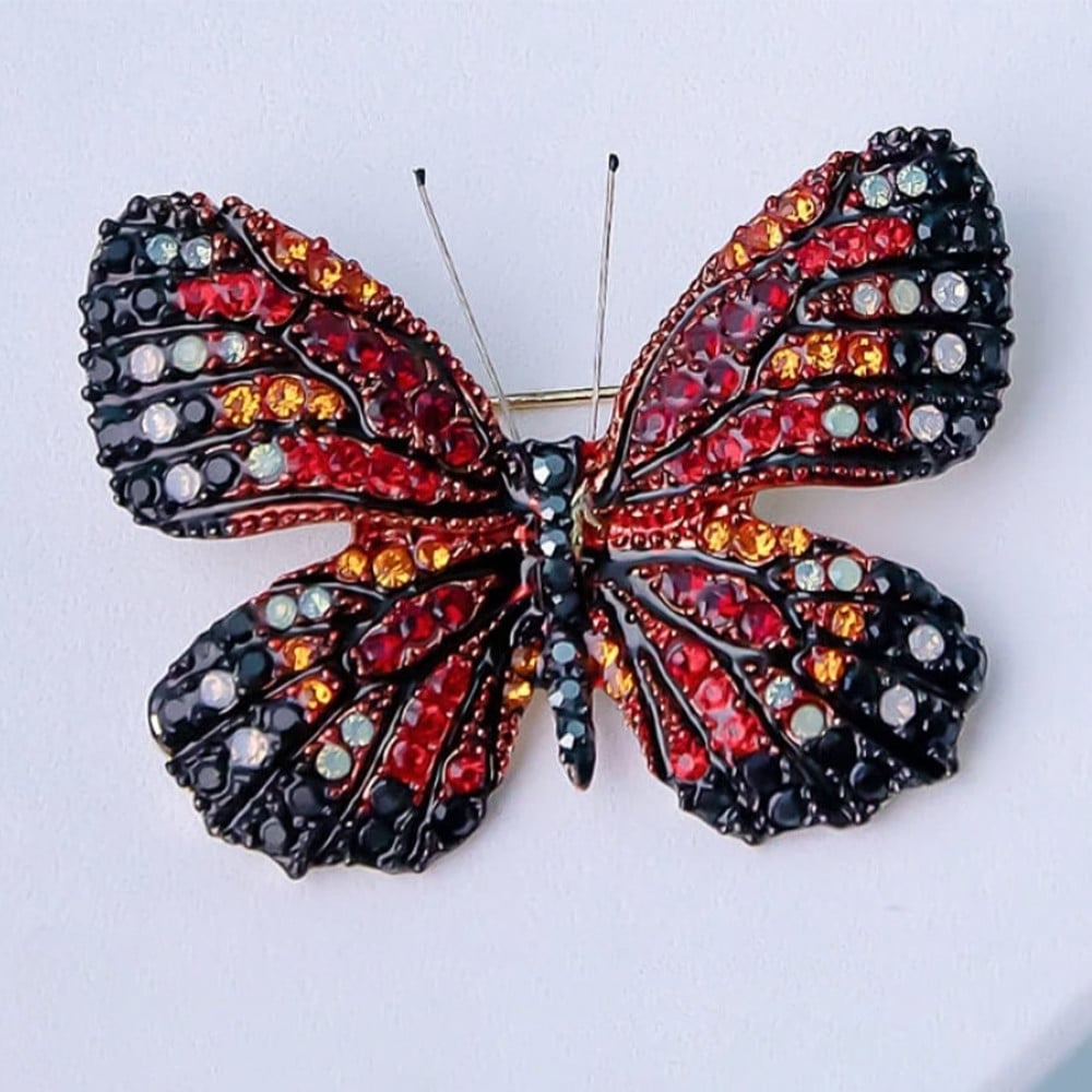 Brosa dama eleganta in forma de fluture cu pietricele colorate, Royal butterfly, rosu - 2 | YEO