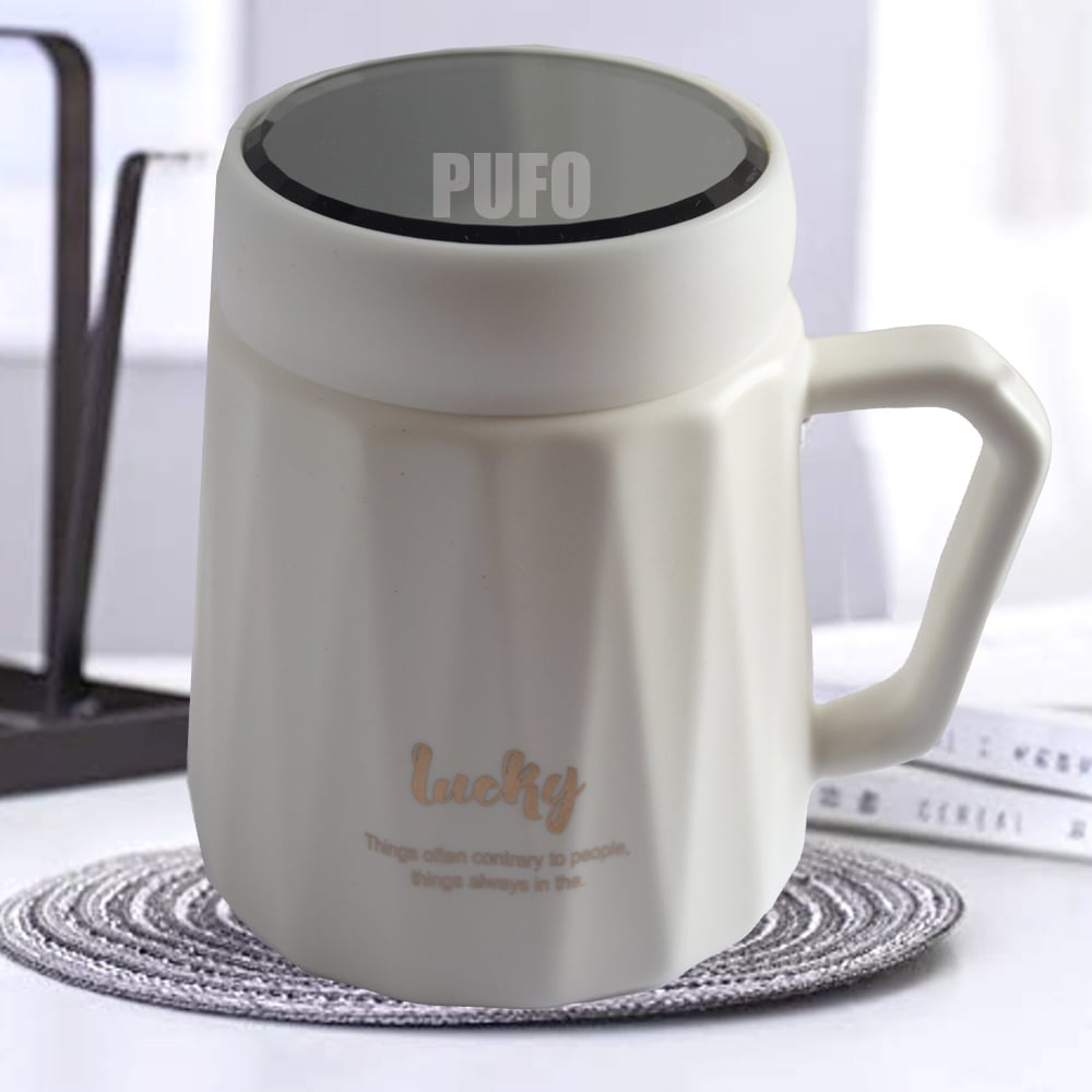 Cana din ceramica cu capac Pufo Inspire pentru cafea sau ceai, 350 ml, alb - 2 | YEO