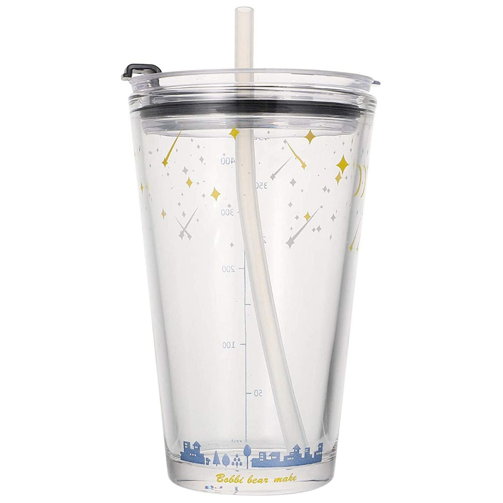 Cana gradata din sticla transparenta Pufo Stars pentru cafea cu capac, 450 ml - 1 | YEO