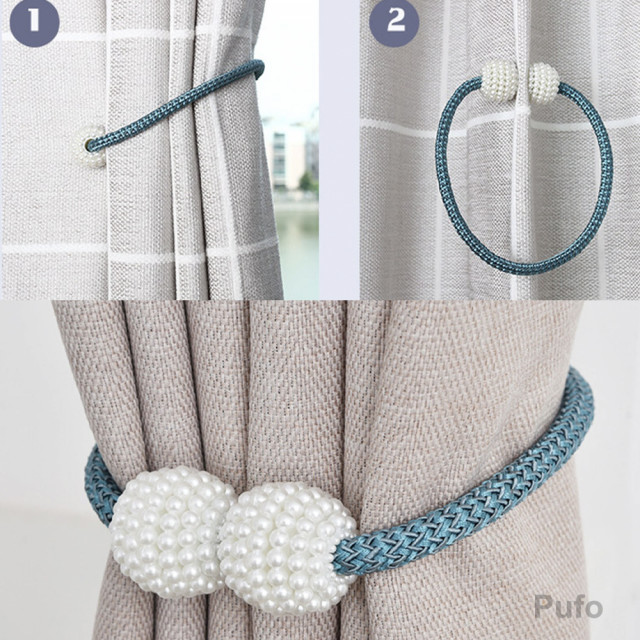 Cordon de strangere Pufo Beads pentru draperie sau perdea cu magnet, albastru - 3 | YEO