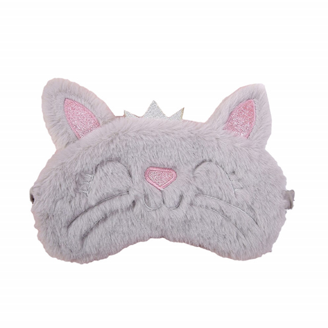 Masca pentru dormit sau calatorie, cu gel detasabil, Pufo Kitty, 20 cm, gri